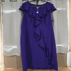 Spense Casual V Neck Woman Size 22W Purplshine Ruffle Cape Sleeve Dress NEW NWT